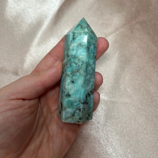 Torri in amazzonite con quarzo fumé