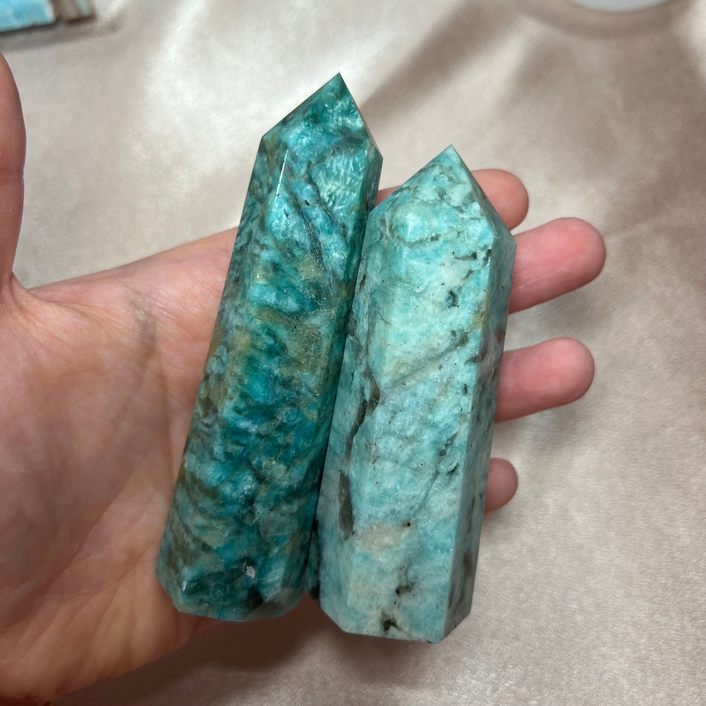 Torri in amazzonite con quarzo fumé