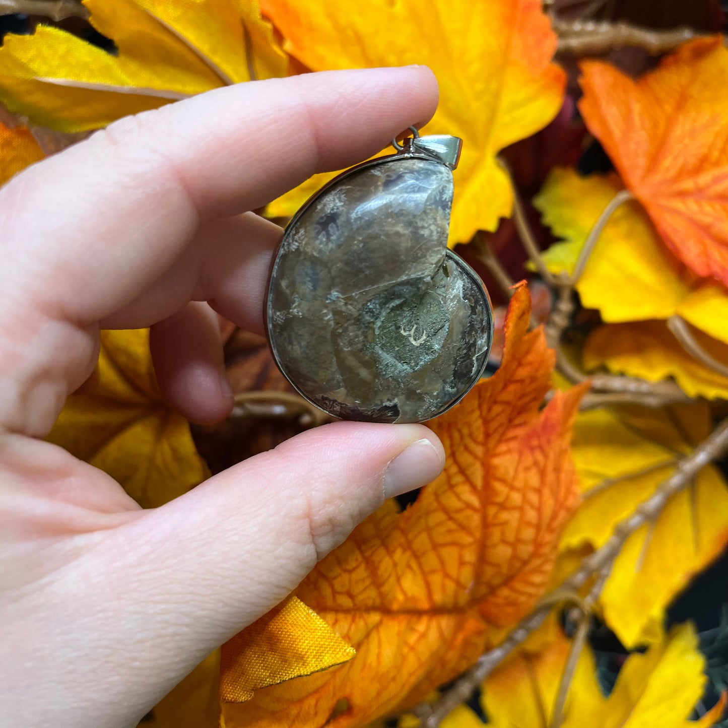 Ciondolo in argento 925 con ammonite fossile