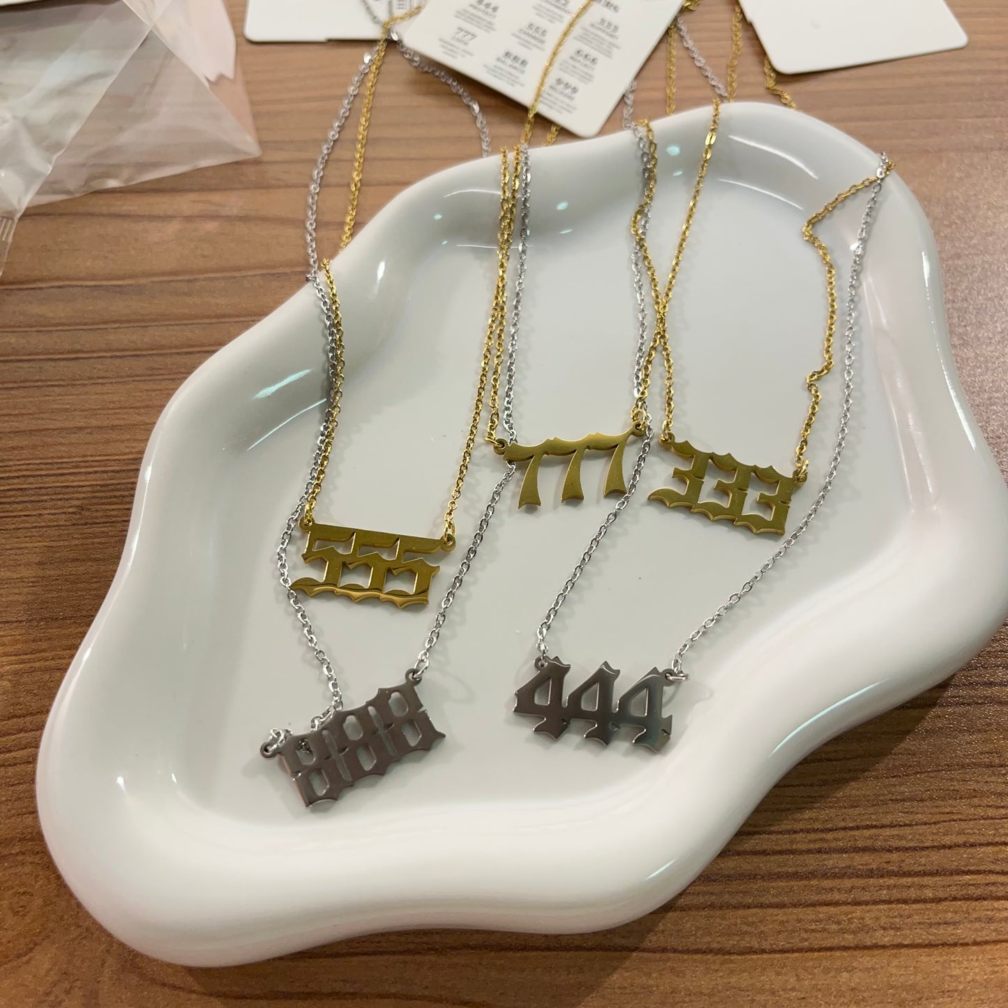 Collana in acciaio inox con numeri angelici oro e argento