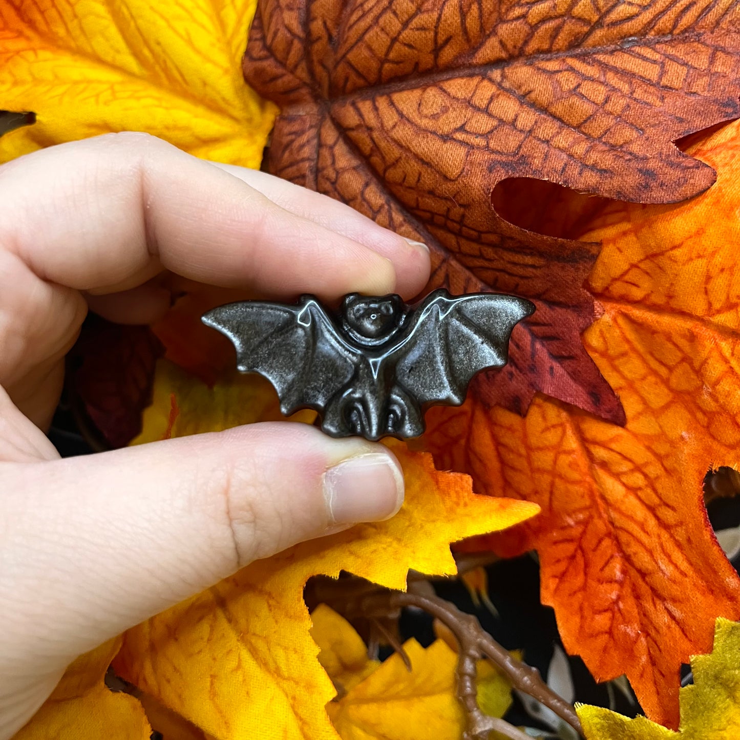 Pipistrello in ossidiana argentata
