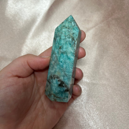 Torri in amazzonite con quarzo fumé