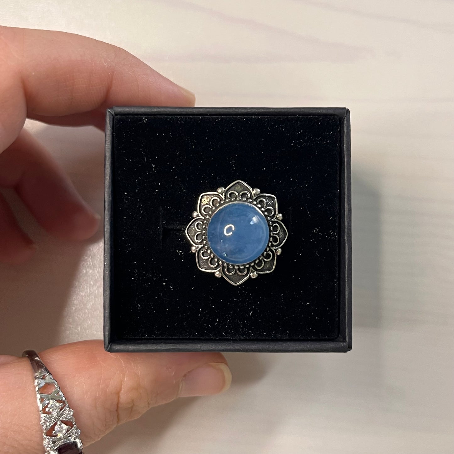 Anello in acquamarina (rame placcato argento)